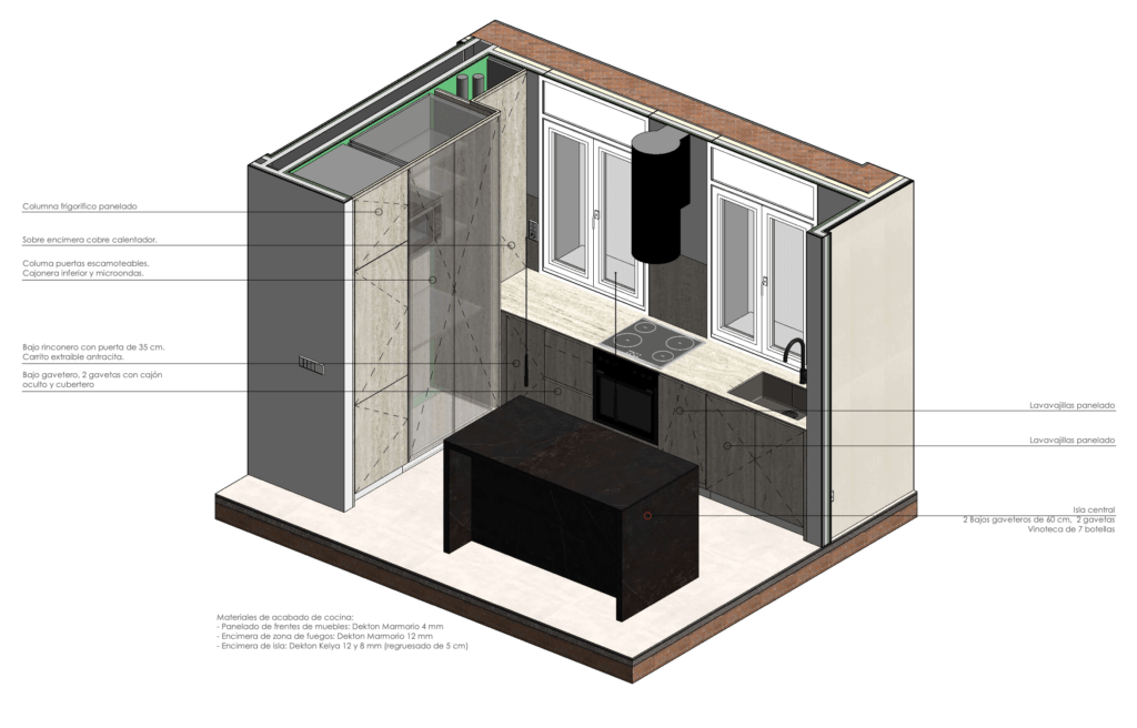 Modelo de la cocina de Casa Werlyb elaborado por Bramanti Arquitectos